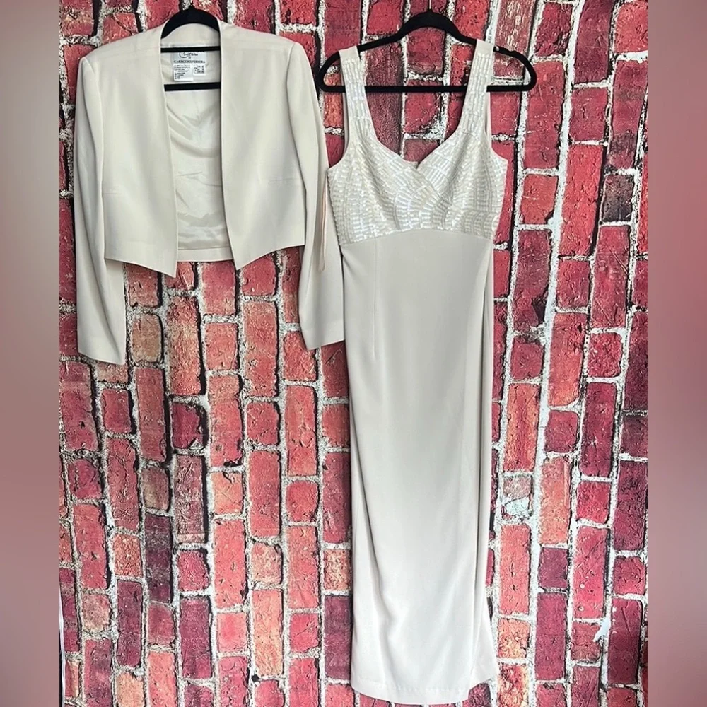 Daymor Couture Cream Dress and Jacket Set - Size 6